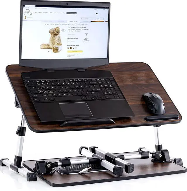 Alt view image 8 of 14 - Lap Desk Brown Large Wood Top - Fits Up to 17" Laptop - with Dual Cushion, Wrist Rest & Built-in Mouse Pad, Portable Laptop Stand for Bed, Multifunctional Slot for Tablet, Pen & Phone