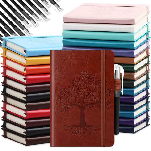 Alt view image 2 of 2 - 30 Set A6 Leather Pocket Notebook Journals with Pens, Small Hardcover Notebooks Set, 3.7 x 5.5 Inch Mini Lined Journals with Pen Holder for School Office Business Gift (Stylish Color)