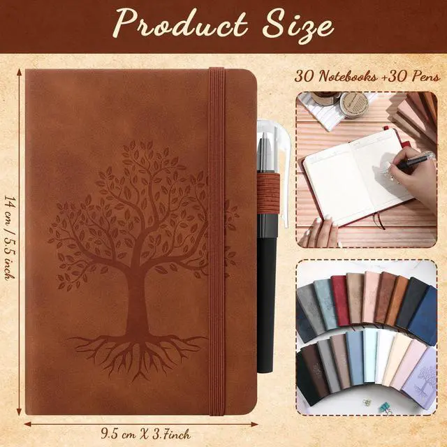 Alt view image 8 of 12 - 30 Set A6 Leather Pocket Notebook Journals with Pens, Small Hardcover Notebooks Set, 3.7 x 5.5 Inch Mini Lined Journals with Pen Holder for School Office Business Gift (Retro Color)