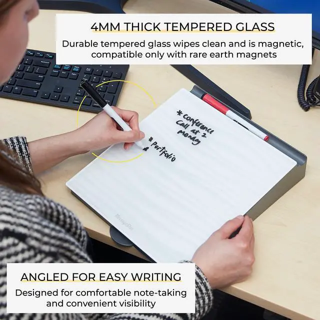 Alt view image 12 of 14 - MessageStor Dry-Erase Glass Board Memo Station, Desk Organizer, Waves