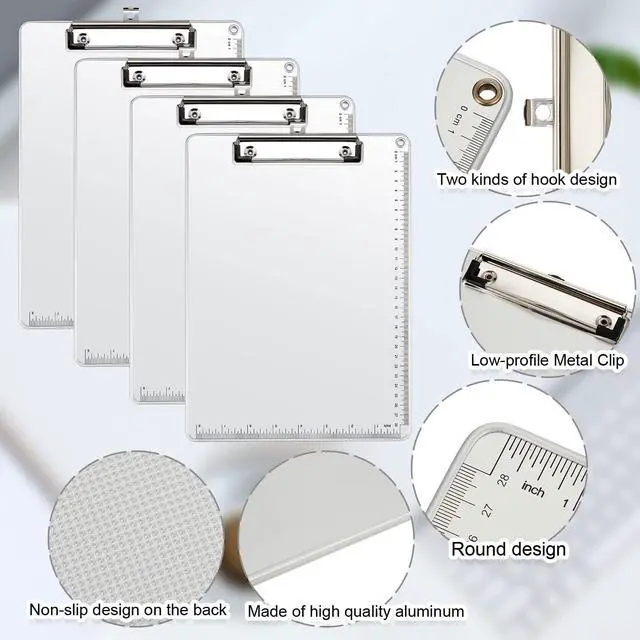 Alt view image 11 of 14 - 16 Pcs Metal Clipboard, A4 Letter Size 12.5 x 9 Inch Heavy Duty Aluminum Edge Document Holder with Scale Aluminum Edge Clipboard with Low Profile Clip Vertical Silver for Office School Medical