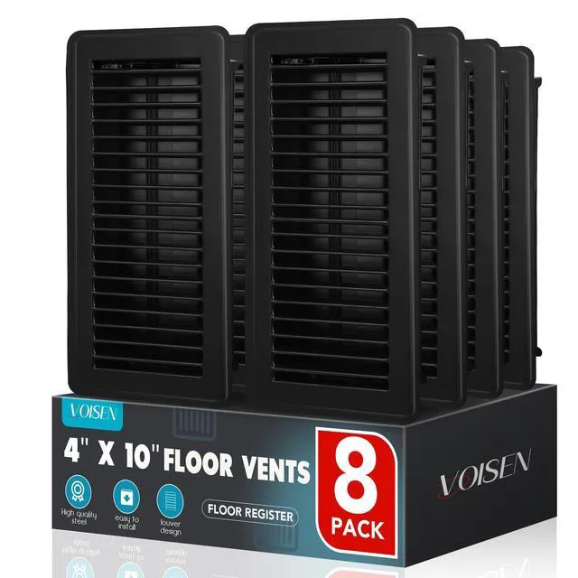 Alt view image 8 of 14 - Floor Register 4x10, 8 Pack Black Floor Vent Covers | Heavy Duty Steel Walkable Floor Vents,Vent Covers for Home Floor