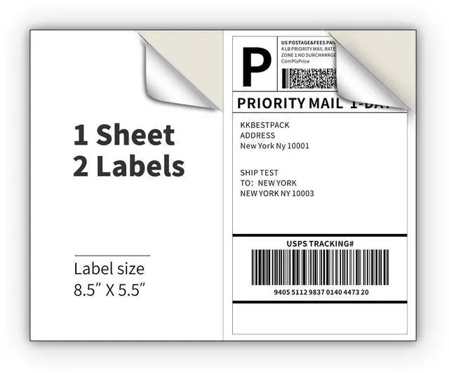 Alt view image 5 of 8 - Half Sheet Shipping Labels for Laser and Inkjet Printers 2 Per Page Self Adhesive Mailing Labels for Packages White 8.5 x 5.5 Postage Labels for Shipping Boxes (1000 Labels) (KK2LP)