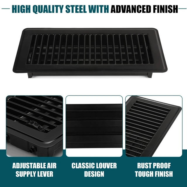Alt view image 14 of 14 - Floor Register 4x10, 8 Pack Black Floor Vent Covers | Heavy Duty Steel Walkable Floor Vents,Vent Covers for Home Floor