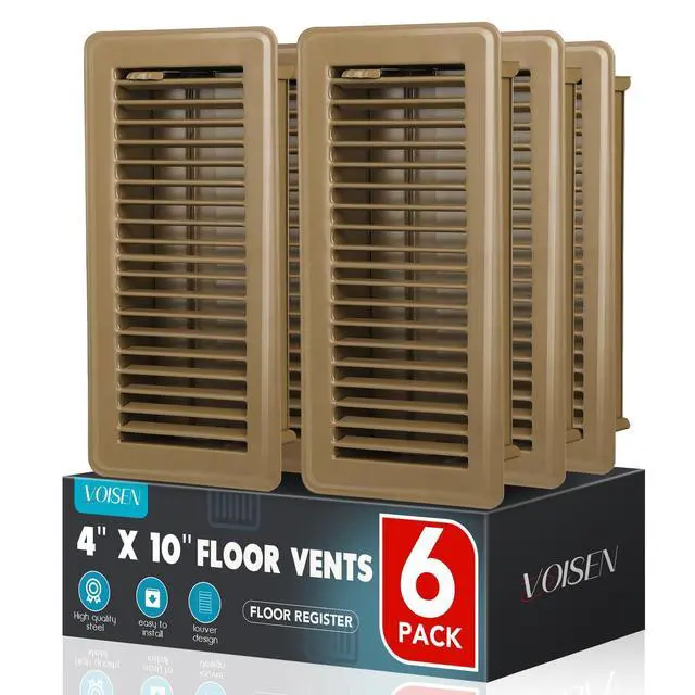 Alt view image 8 of 14 - Floor Register 4x10, 6 Pack Brown Floor Vent Covers | Heavy Duty Steel Walkable Floor Vents,Vent Covers for Home Floor
