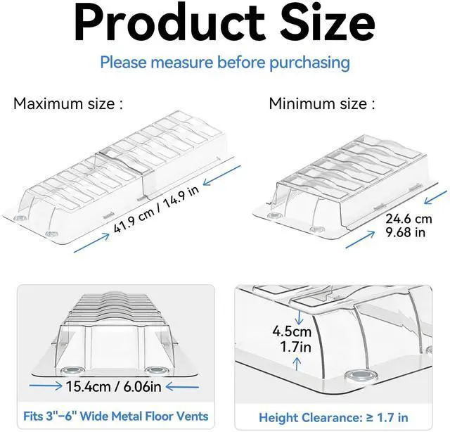Alt view image 10 of 10 - Sideways Magnetic Vent Extender for Under Furniture, Floor Vent Deflector | Fits Floor Resiter Vents 3" - 6" Wide (1PCS)