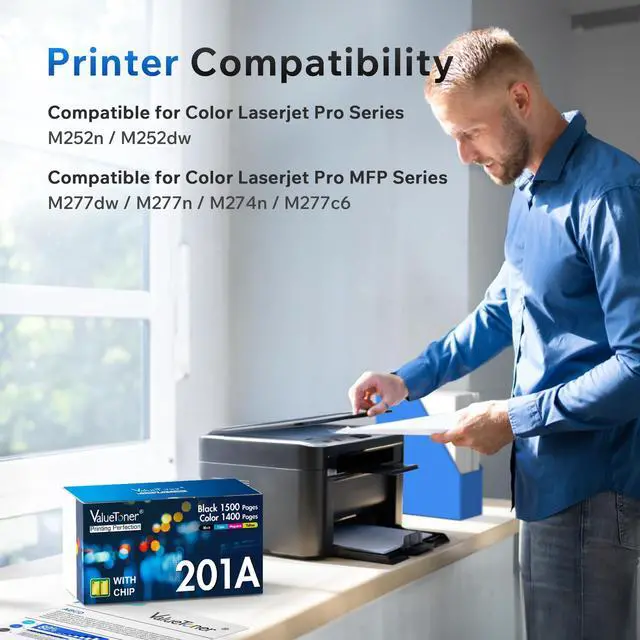 Alt view image 9 of 14 - 201A Toner Cartridge Compatible for HP 210A 201X (4-Pack) | Compatible for HP 210A Works with HP Color LaserJet Pro MFP M277dw M252dw M277c6 M277n M277 M252n (Black Cyan Magenta Yellow)