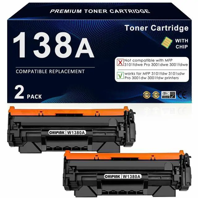 Alt view image 7 of 12 - 138A Toner Cartridge (with Chip) Replacement Compatible for HP 138A Black Toner Cartridge W1380A 138X W1380X for Laser Pro MFP 3101fdw 3101sdw Pro 3001dw 3001fdw Printer (2 Pack)