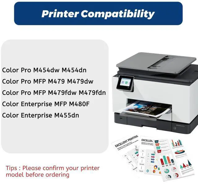Alt view image 9 of 14 - 414A 414X Black Toner Cartridge W2020A with Chip for HP MFP m479fdw,2 Pack | Compatible for HP Color LaserJet Pro MFP M479fdw M479fdn M479fdw M454dw M454dn Printer Ink, No Fading,No Streak