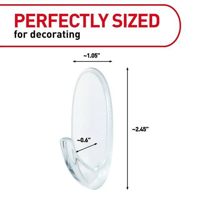 Alt view image 9 of 14 - Medium Clear Clear Hooks, 7 Hooks, 12 Strips | Damage-Free Hanging Wall Hooks with Adhesive Strips, Wall Hooks for Hanging Decor, Holds up to 2 lb