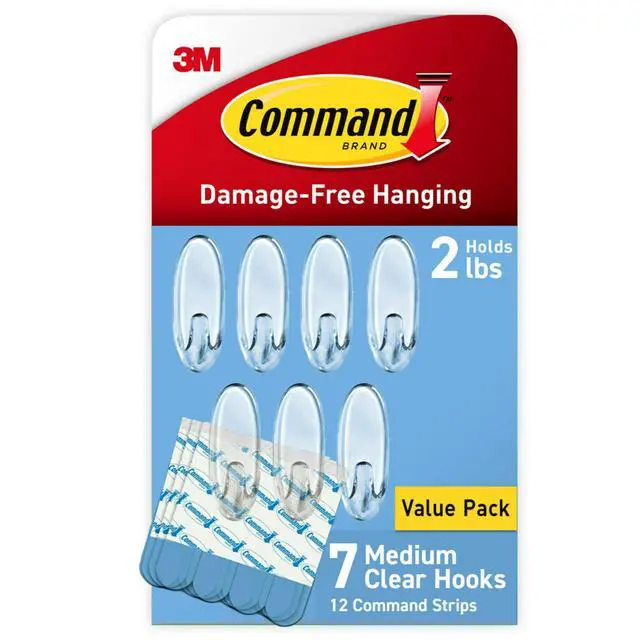 Alt view image 8 of 14 - Medium Clear Clear Hooks, 7 Hooks, 12 Strips | Damage-Free Hanging Wall Hooks with Adhesive Strips, Wall Hooks for Hanging Decor, Holds up to 2 lb