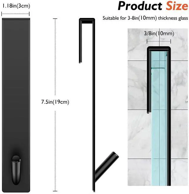Alt view image 12 of 14 - Shower Door Hooks(7.5 Inch),Extended Over Door Hooks for Bathroom Frameless Glass Shower Door,Stainless Steel Towel Hooks,Heavy Duty Rack Hooks for Robe,Towel-2 Pack-Black