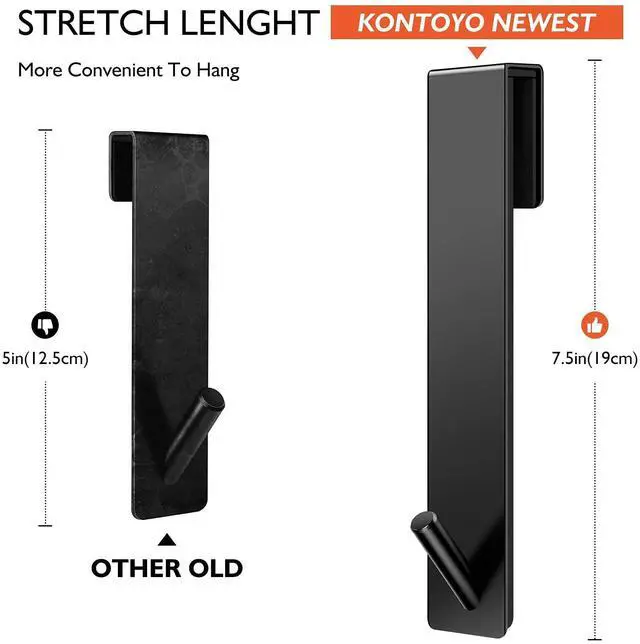 Alt view image 11 of 14 - Shower Door Hooks(7.5 Inch),Extended Over Door Hooks for Bathroom Frameless Glass Shower Door,Stainless Steel Towel Hooks,Heavy Duty Rack Hooks for Robe,Towel-2 Pack-Black