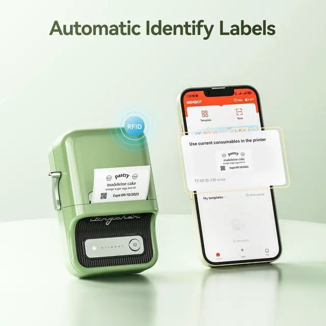 Alt view image 11 of 12 - B21 Label Maker Machine with Tape, 2Inch Portable Labeler, Green | Thermal Sticker Printer for Gift Jar Candle Address Labels for Home Office Business Organization, Supports Mobile & PC