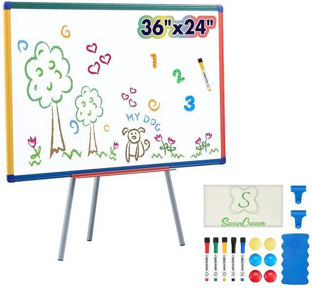 Alt view image 8 of 14 - Magnetic Whiteboard Easel for Classroom 36x24 in, White Board with Stand | Portable Dry Erase Easel, Height Adjustable to 63 inches, Standing Teacher Easel, Large White Board Easel for Home School