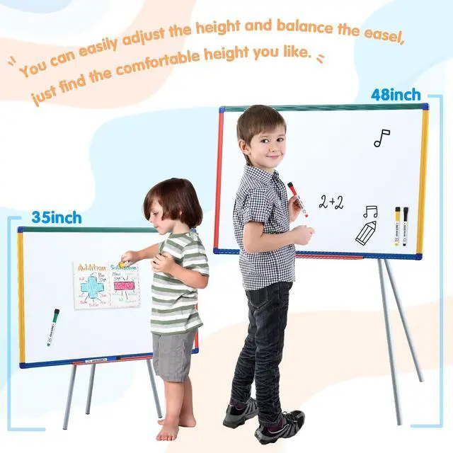 Alt view image 11 of 14 - Magnetic Whiteboard Easel for Classroom 36x24 in, White Board with Stand | Portable Dry Erase Easel, Height Adjustable to 63 inches, Standing Teacher Easel, Large White Board Easel for Home School