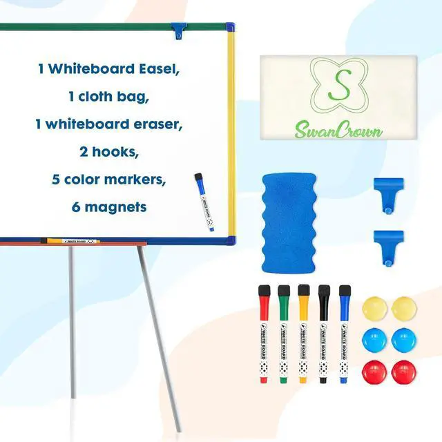 Alt view image 13 of 14 - Magnetic Whiteboard Easel for Classroom 36x24 in, White Board with Stand | Portable Dry Erase Easel, Height Adjustable to 63 inches, Standing Teacher Easel, Large White Board Easel for Home School