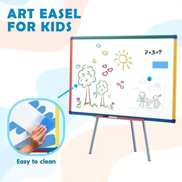 Alt view image 10 of 14 - Magnetic Whiteboard Easel for Classroom 36x24 in, White Board with Stand | Portable Dry Erase Easel, Height Adjustable to 63 inches, Standing Teacher Easel, Large White Board Easel for Home School