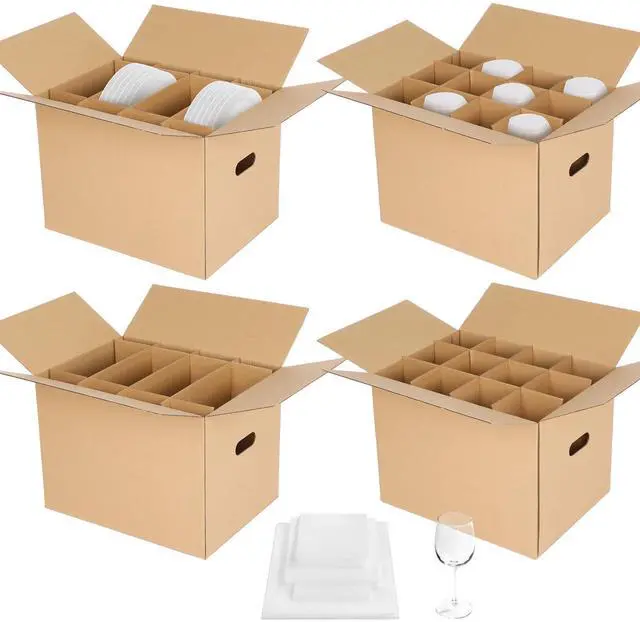 Alt view image 7 of 12 - 4 Sets Kitchen Moving Boxes with Handle Hole, 16 x 12 x 12 Inch Included Dish Glassware and Wine Glass Packing Moving Divider Kits Foam Pouches for Kitchen Packing Transportation