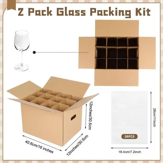 Alt view image 8 of 12 - 4 Sets Kitchen Moving Boxes with Handle Hole, 16 x 12 x 12 Inch Included Dish Glassware and Wine Glass Packing Moving Divider Kits Foam Pouches for Kitchen Packing Transportation