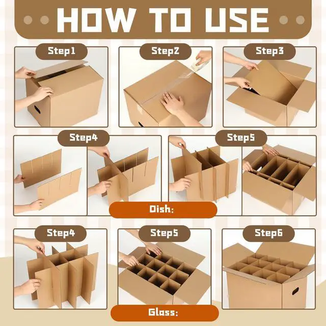 Alt view image 10 of 12 - 4 Sets Kitchen Moving Boxes with Handle Hole, 16 x 12 x 12 Inch Included Dish Glassware and Wine Glass Packing Moving Divider Kits Foam Pouches for Kitchen Packing Transportation