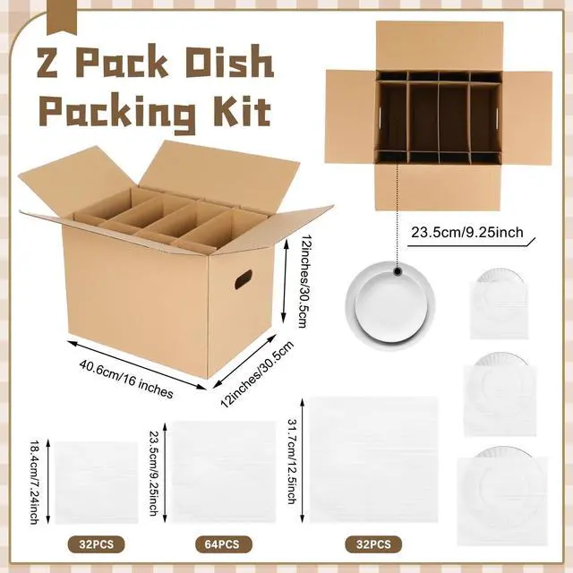 Alt view image 9 of 12 - 4 Sets Kitchen Moving Boxes with Handle Hole, 16 x 12 x 12 Inch Included Dish Glassware and Wine Glass Packing Moving Divider Kits Foam Pouches for Kitchen Packing Transportation