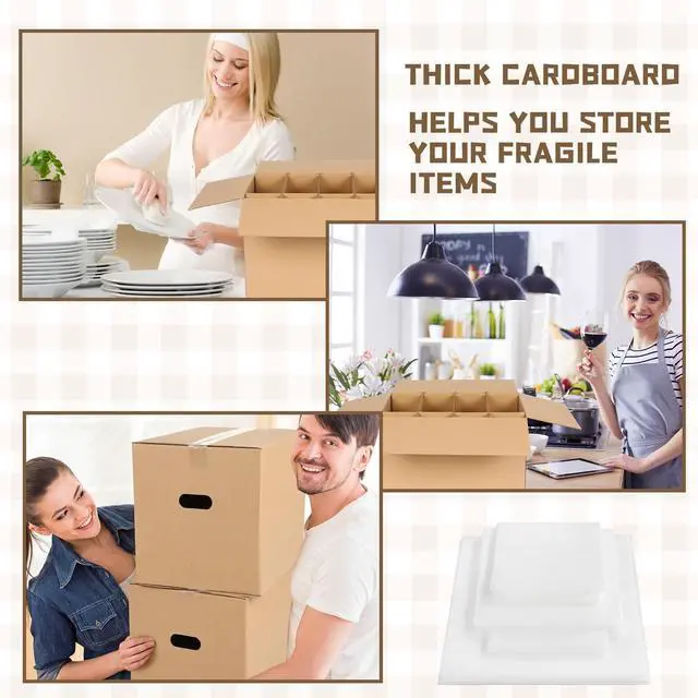 Alt view image 12 of 12 - 4 Sets Kitchen Moving Boxes with Handle Hole, 16 x 12 x 12 Inch Included Dish Glassware and Wine Glass Packing Moving Divider Kits Foam Pouches for Kitchen Packing Transportation