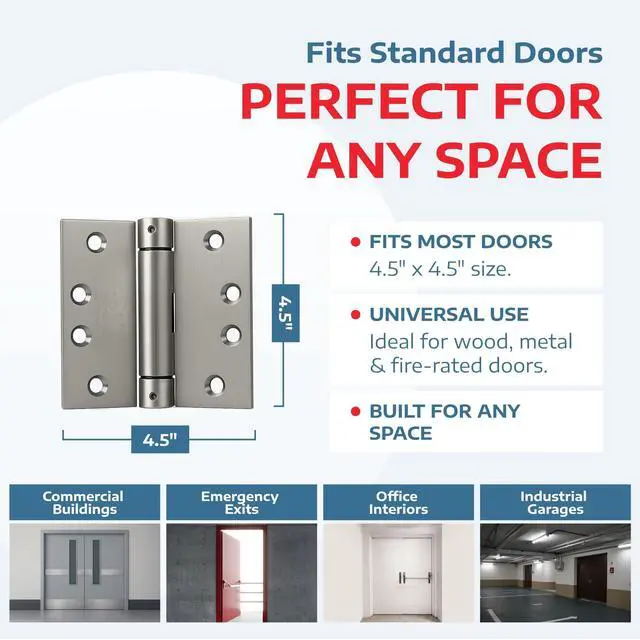Alt view image 9 of 14 - A1 ProGuard Satin Door Hinges 4.5 Inch Self Closing Hinge Hardware Adjustable Spring Hinges for Commercial Grade Self-Closing, UL Listed 3 Pack