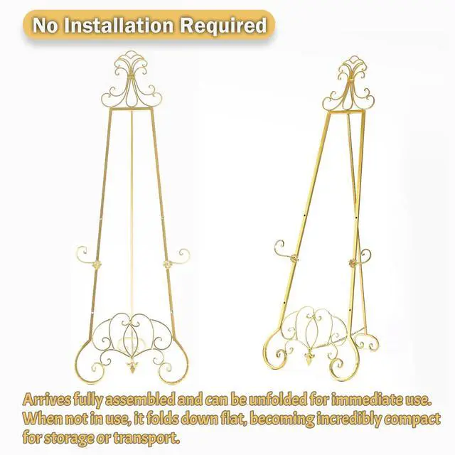 Alt view image 13 of 14 - Gold Easel Stand for Sign, Adjustable Height Metal Easel Display Stand with Chain Support, Heavy Duty Easel for Sign, Wedding, Picture Frame, Mirror. (No Installation Required)