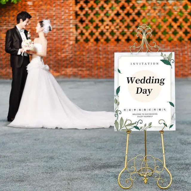 Alt view image 14 of 14 - Gold Easel Stand for Sign, Adjustable Height Metal Easel Display Stand with Chain Support, Heavy Duty Easel for Sign, Wedding, Picture Frame, Mirror. (No Installation Required)