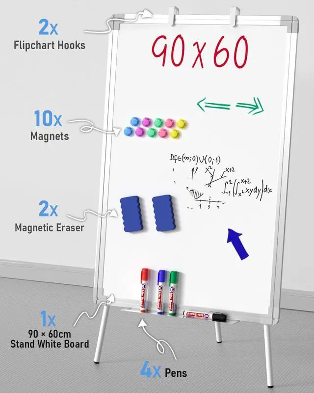 Alt view image 9 of 14 - Easel Whiteboard with Stand, 36 x 24'' Magnetic Dry Erase White Board Tripod Height Adjustable with Pens, Eraser, Magnet, Flipchart Easel Stand White Board for Kid Student Office Home Classroom