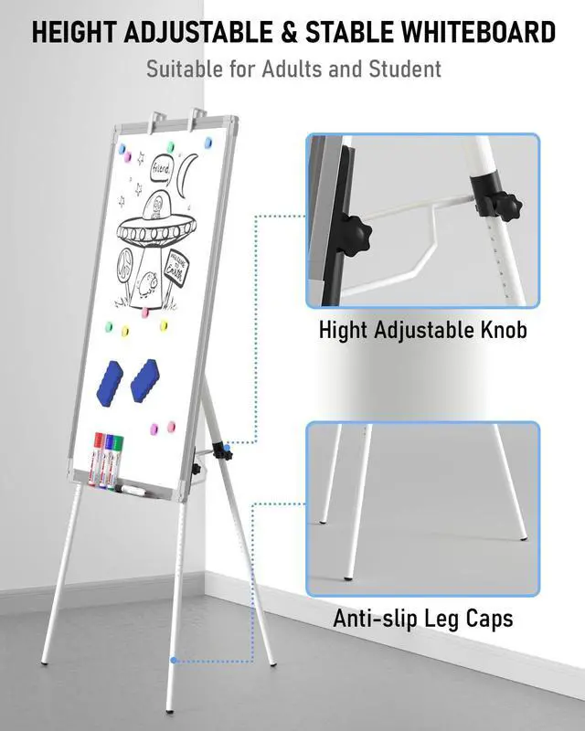 Alt view image 13 of 14 - Easel Whiteboard with Stand, 36 x 24'' Magnetic Dry Erase White Board Tripod Height Adjustable with Pens, Eraser, Magnet, Flipchart Easel Stand White Board for Kid Student Office Home Classroom