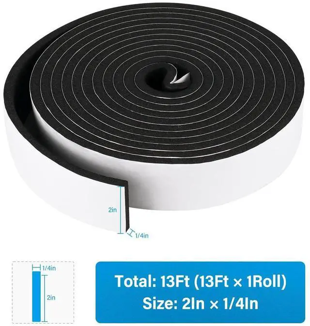 Alt view image 9 of 14 - Foam Weather Stripping, 2" x1/4", 13Ft Door Window Seal Tape | Self Adhesive Weatherstrip AC Foam Tape for Window Gaps, Door Frame, Soundproof Insulation