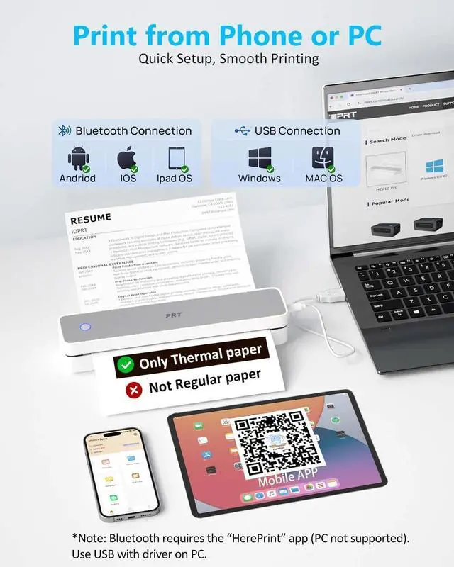 Alt view image 10 of 14 - Inkless Portable Printer for Travel, Wireless Thermal Printer Support 8.5 x 11 US Letter A4 B5, Bluetooth Mobile Printers for Laptop, iPhone, Android for Home, Car, Office, School, MT610 Grey
