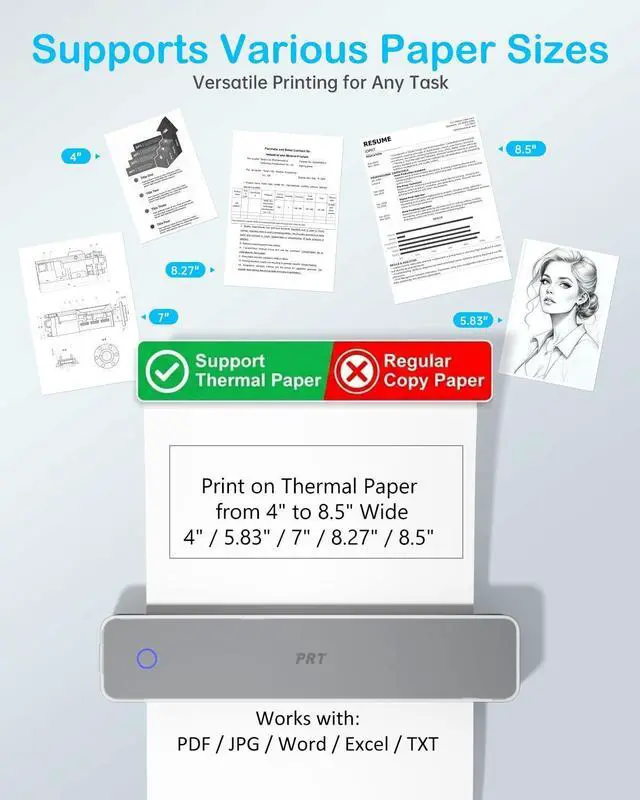 Alt view image 12 of 14 - Inkless Portable Printer for Travel, Wireless Thermal Printer Support 8.5 x 11 US Letter A4 B5, Bluetooth Mobile Printers for Laptop, iPhone, Android for Home, Car, Office, School, MT610 Grey