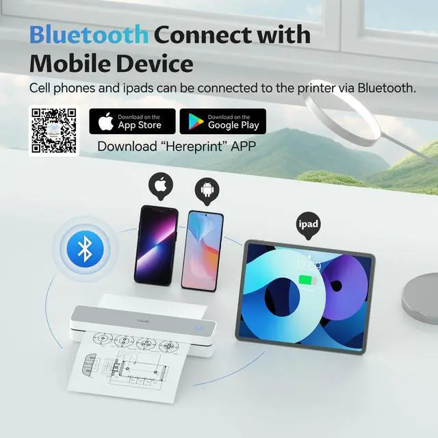 Alt view image 9 of 14 - Portable-Printer Wireless for Travel,300DPI Inkless Thermal Small Printers for Home Use,Office,Vehicles,Mobile Bluetooth Printer Supports 8.5" x 11" US Letter,for Smartphone & PC,White Gray