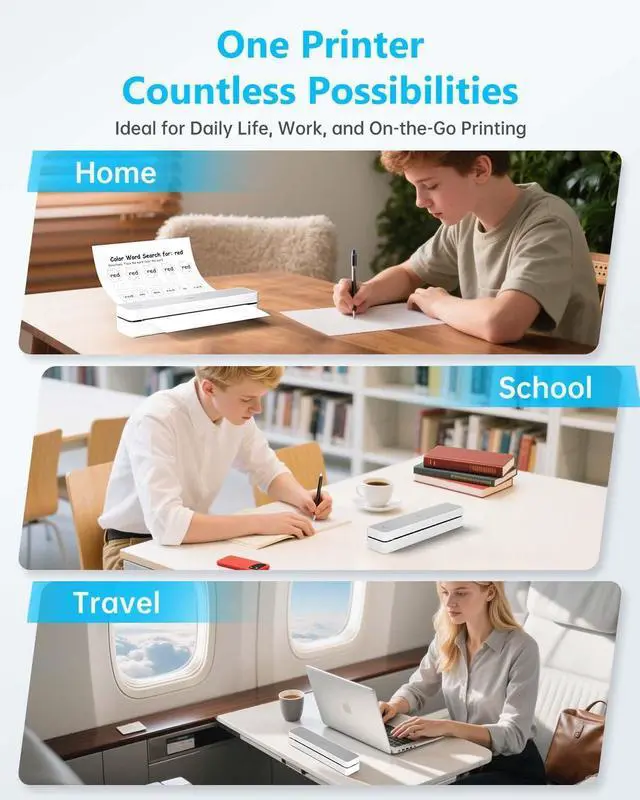 Alt view image 14 of 14 - Inkless Portable Printer for Travel, Wireless Thermal Printer Support 8.5 x 11 US Letter A4 B5, Bluetooth Mobile Printers for Laptop, iPhone, Android for Home, Car, Office, School, MT610 Grey