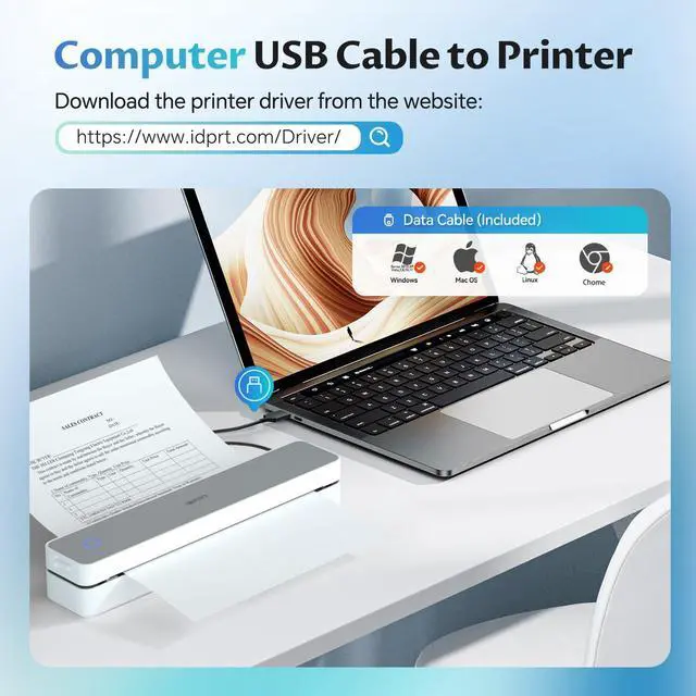 Alt view image 10 of 14 - Portable-Printer Wireless for Travel,300DPI Inkless Thermal Small Printers for Home Use,Office,Vehicles,Mobile Bluetooth Printer Supports 8.5" x 11" US Letter,for Smartphone & PC,White Gray