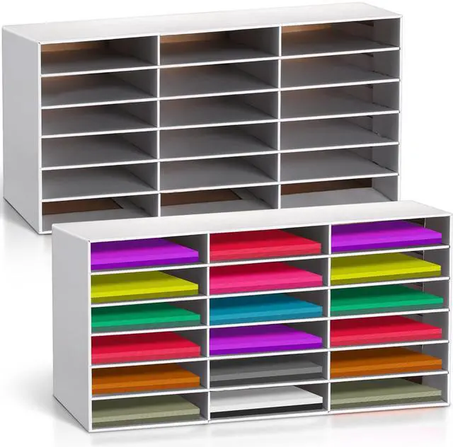 Alt view image 7 of 12 - 2 Pcs Construction Paper Storage, Classroom Mailboxe, Back to School Literature Sorter, Sturdy Cardboard Paper Organizer for Teacher, Student, Office(18 Slots,White)