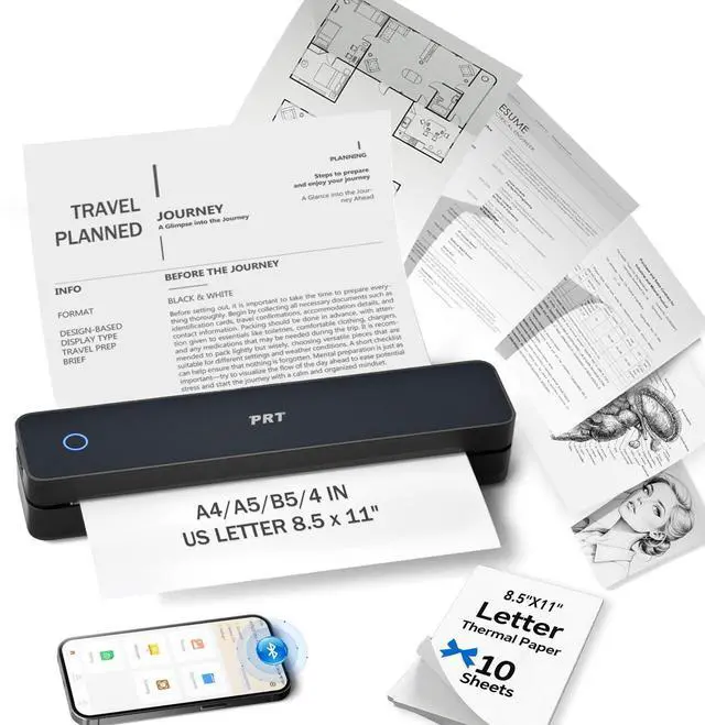 Alt view image 8 of 14 - Inkless Portable Printer for Travel, Wireless Thermal Printer Support 8.5 x 11 US Letter A4 B5, Bluetooth Mobile Printers for Laptop, iPhone, Android for Home, Car, Office, School, MT610 Black
