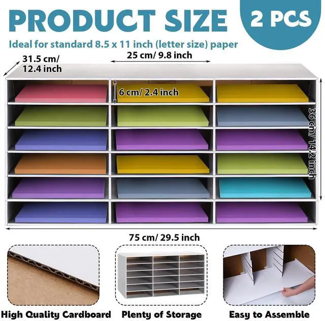 Alt view image 9 of 12 - 2 Pcs Construction Paper Storage, Classroom Mailboxe, Back to School Literature Sorter, Sturdy Cardboard Paper Organizer for Teacher, Student, Office(18 Slots,White)