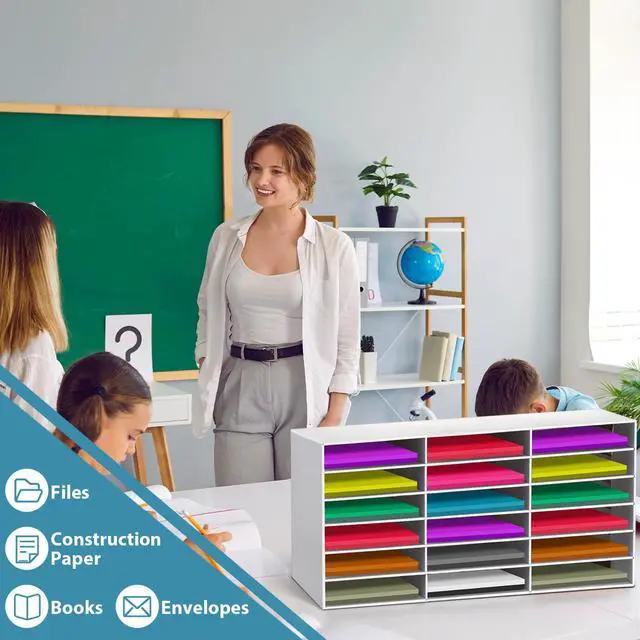 Alt view image 10 of 12 - 2 Pcs Construction Paper Storage, Classroom Mailboxe, Back to School Literature Sorter, Sturdy Cardboard Paper Organizer for Teacher, Student, Office(18 Slots,White)