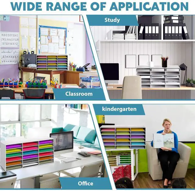 Alt view image 11 of 12 - 2 Pcs Construction Paper Storage, Classroom Mailboxe, Back to School Literature Sorter, Sturdy Cardboard Paper Organizer for Teacher, Student, Office(18 Slots,White)