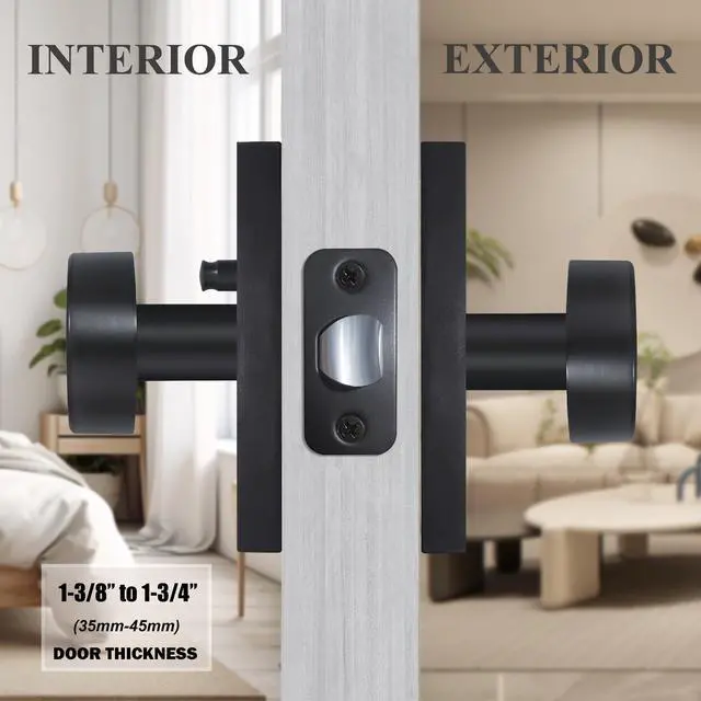 Alt view image 12 of 14 - Black Door Knobs Matte Black Privacy Door Knobs Interior with Lock | Modern Round Black Door Knobs Door Handles for Bedroom Bathroom, Rectangle Rosette