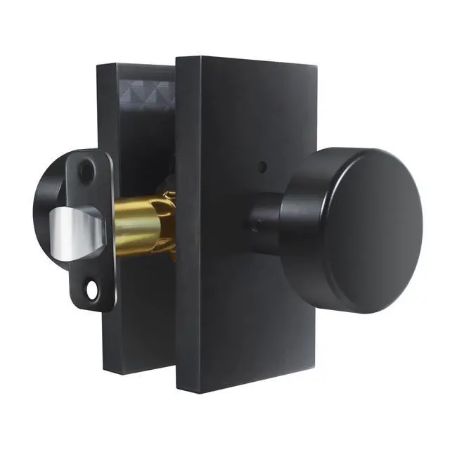 Alt view image 13 of 14 - Black Door Knobs Matte Black Privacy Door Knobs Interior with Lock | Modern Round Black Door Knobs Door Handles for Bedroom Bathroom, Rectangle Rosette
