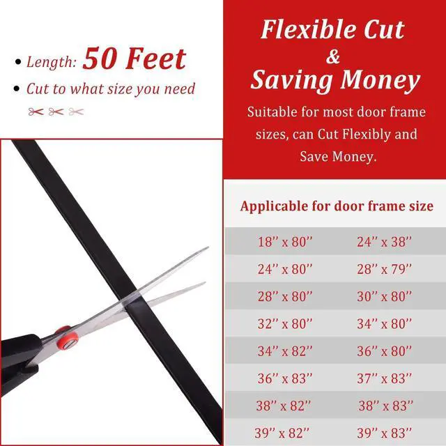 Alt view image 13 of 14 - 50 Feet D-Shape Rubber Weather Stripping Door Seal Strip, Self-Adhesive Backing Door Weatherstripping for Door Frame Insulation Large Gap, Easy Cut to Size with Tailor Scissors(Black)