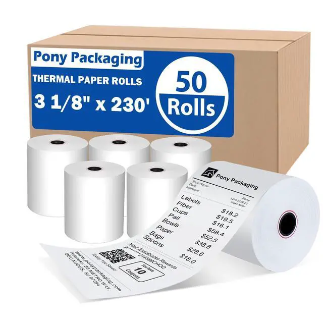 Alt view image 2 of 2 - (50 Rolls) 3 1/8 x 230 Thermal Paper Receipt Rolls (55 GSM Premium Quality) Fits All POS Cash Registers BPA Free