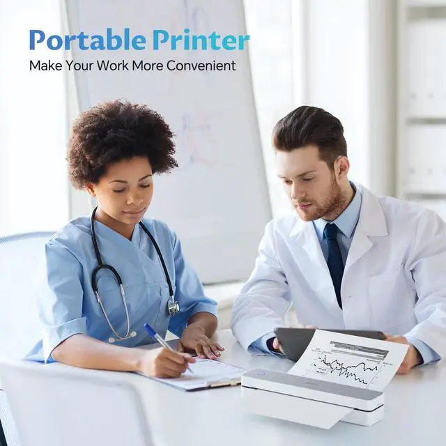 Alt view image 12 of 14 - Portable-Printer Wireless for Travel,300DPI Inkless Thermal Small Printers for Home Use,Office,Vehicles,Mobile Bluetooth Printer Supports 8.5" x 11" US Letter,for Smartphone & PC,White Gray