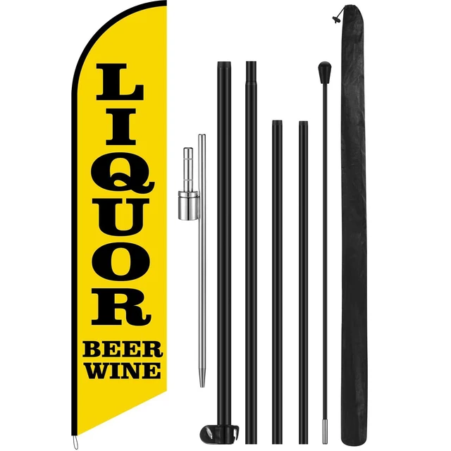 Alt view image 8 of 14 - Liquor Beer Wine Windless Swooper Flag Feather Banner Sign 15 ft Tall Stand Beer Wine Advertising Flag Sign with Pole Kit and Fiberglass Ground Stake for Outside
