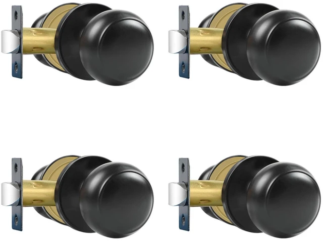 Alt view image 8 of 14 - Passage Door Knobs, 4 Pack Matte Black Door Knobs, for Hallway & Closet Non-Locking Interior Round Door Handles Keyless Reversible for Left Right Handed Doors